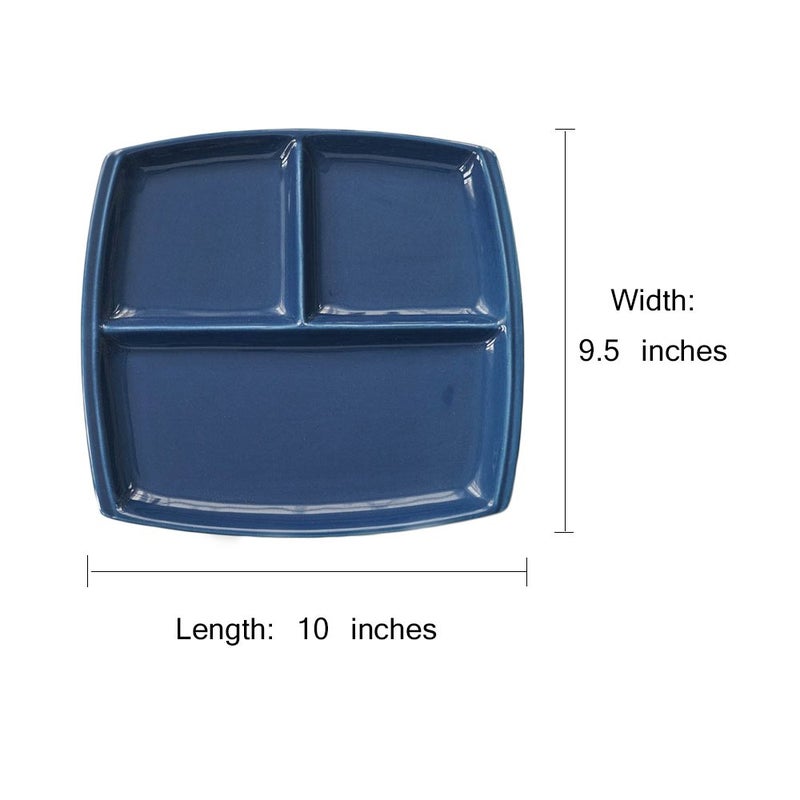 FLYING BALLOON Elegant Quadrate Shaped Ceramic Divided Plate Dinner Plates Luncheon Plates Salad Plates Dishes Best Gift for Kitchen, White/Dark Blue (1, Blue) - Image 2